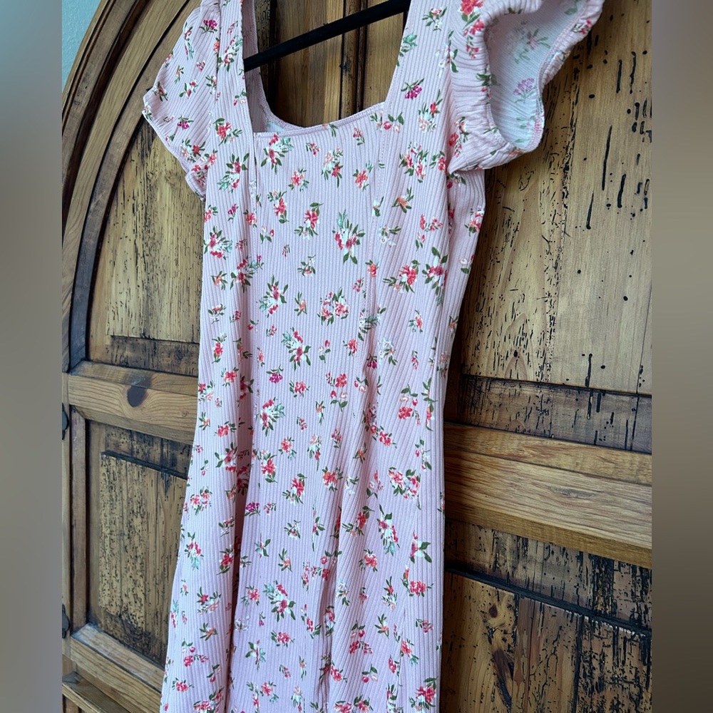 Love Tree Pink Floral Baby Doll Dress 90’s Cap Sleeve Ribbed Flowing